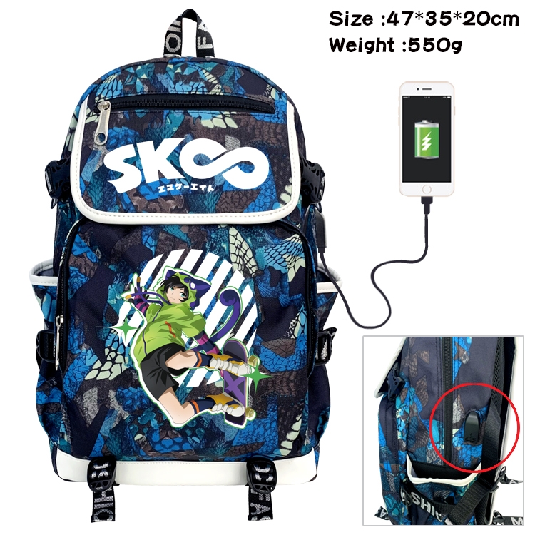 SK∞ Anime Digital Printing Canvas Flip Data Cable Backpack 47X35X20CM