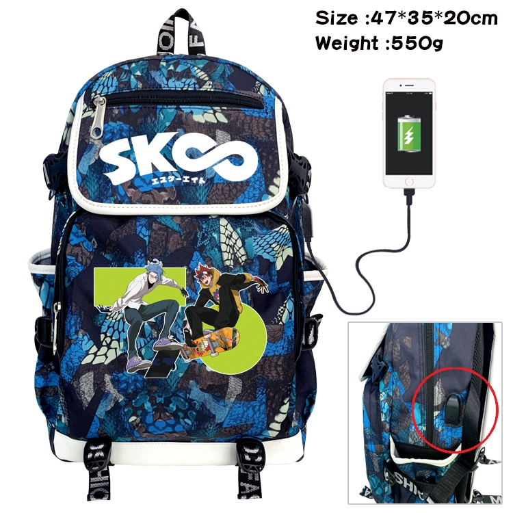 SK∞ Anime Digital Printing Canvas Flip Data Cable Backpack 47X35X20CM