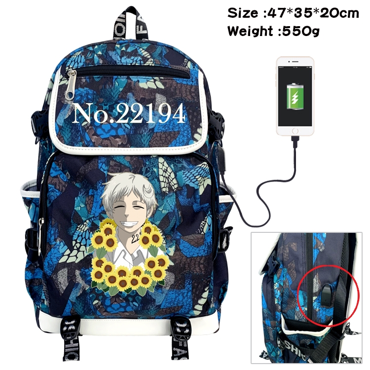 The Promised Neverla Anime Digital Printing Canvas Flip Data Cable Backpack 47X35X20CM