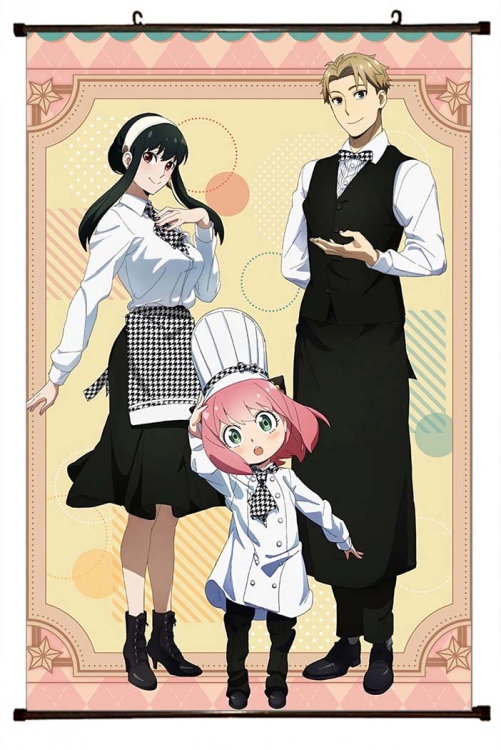 SPY×FAMILY Anime black Plastic rod Cloth painting Wall Scroll 60X90CM  J2-35