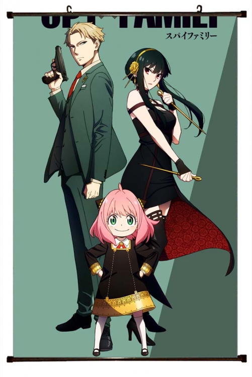 SPY×FAMILY Anime black Plastic rod Cloth painting Wall Scroll 60X90CM J2-6