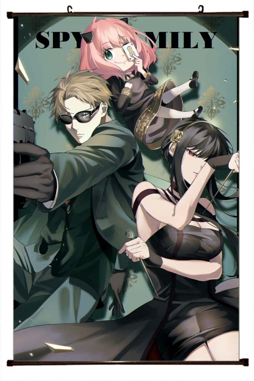 SPY×FAMILY Anime black Plastic rod Cloth painting Wall Scroll 60X90CM   J2-17