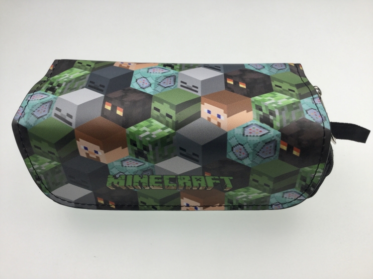 Minecraft Double zipper PU student stationery box pencil case 20X10X7.5M
