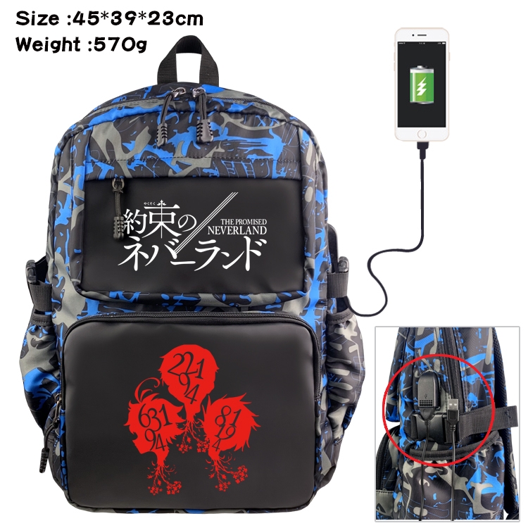 The Promised Neverla Anime Waterproof Nylon Camouflage Backpack School Bag 45X39X23CM