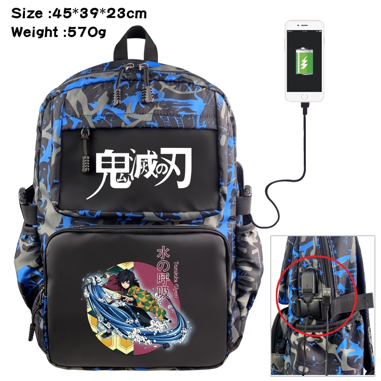 Demon Slayer Kimets Anime Waterproof Nylon Camouflage Backpack School Bag 45X39X23CM