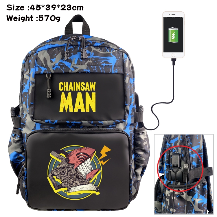 chainsaw man Anime Waterproof Nylon Camouflage Backpack School Bag 45X39X23CM