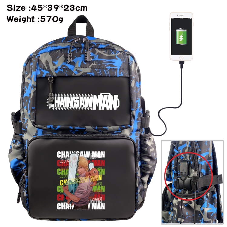 chainsaw man Anime Waterproof Nylon Camouflage Backpack School Bag 45X39X23CM