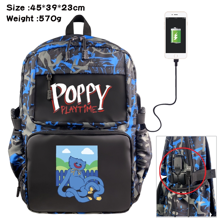 poppy playtime Anime Waterproof Nylon Camouflage Backpack School Bag 45X39X23CM
