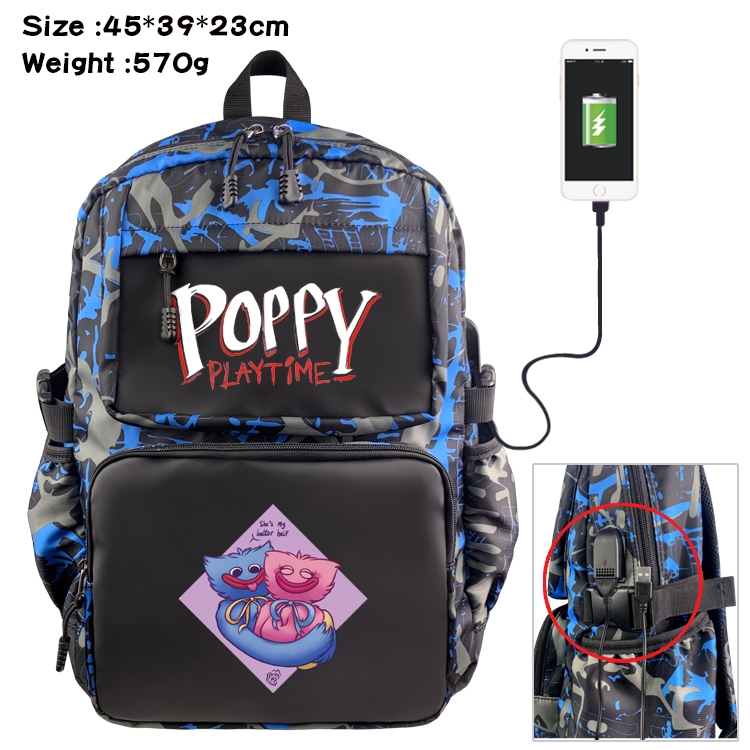 poppy playtime Anime Waterproof Nylon Camouflage Backpack School Bag 45X39X23CM