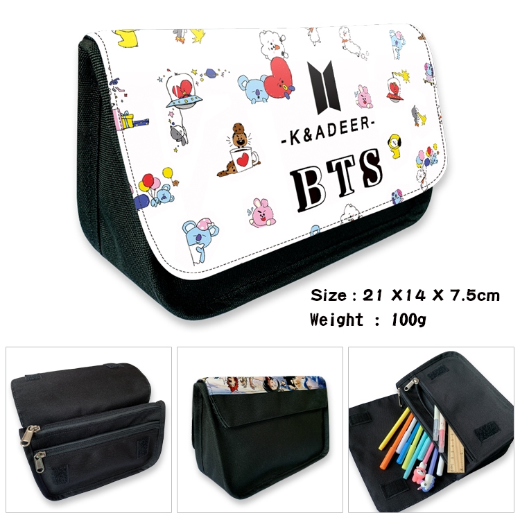 BTS Velcro canvas zipper pencil case Pencil Bag 21×14×7.5cm