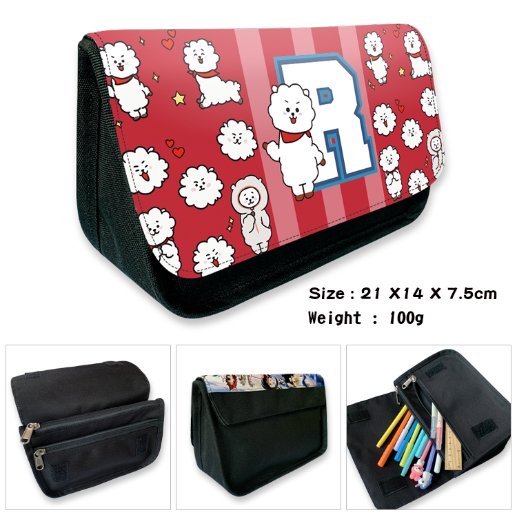 BTS Velcro canvas zipper pencil case Pencil Bag 21×14×7.5cm