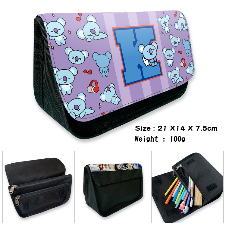 BTS Velcro canvas zipper pencil case Pencil Bag 21×14×7.5cm