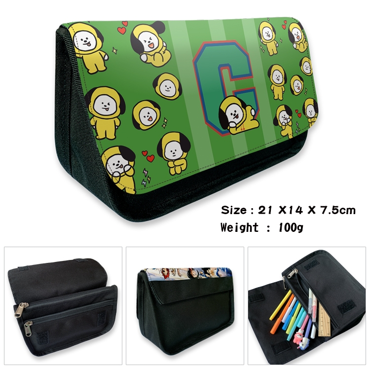 BTS Velcro canvas zipper pencil case Pencil Bag 21×14×7.5cm