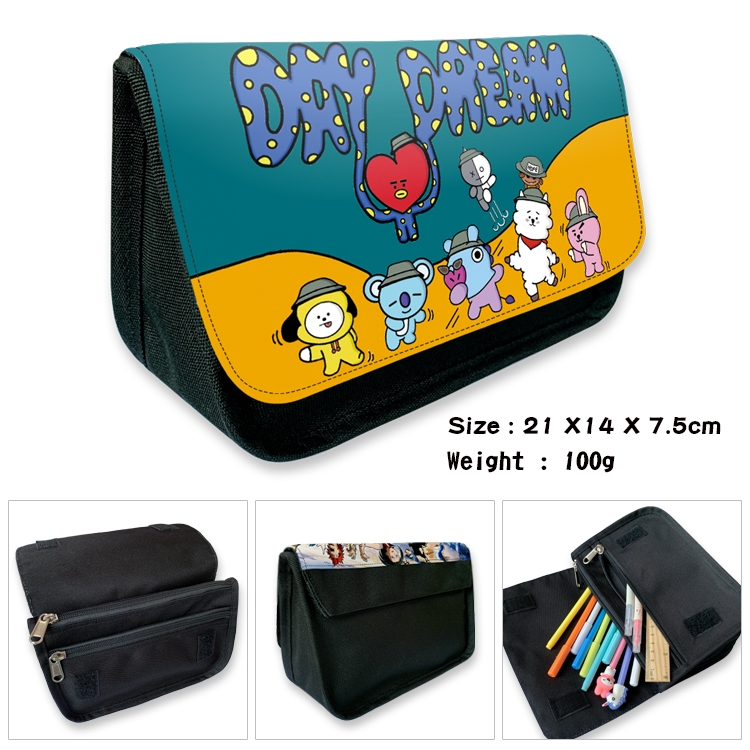 BTS Velcro canvas zipper pencil case Pencil Bag 21×14×7.5cm