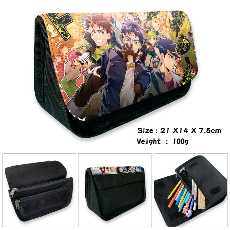 JoJos Bizarre Adventure Velcro canvas zipper pencil case Pencil Bag 21×14×7.5cm