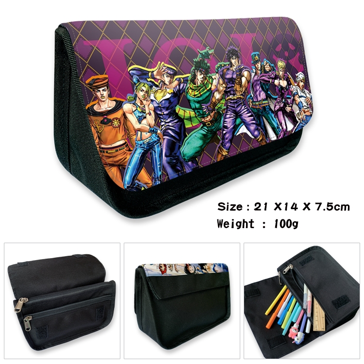 JoJos Bizarre Adventure Velcro canvas zipper pencil case Pencil Bag 21×14×7.5cm