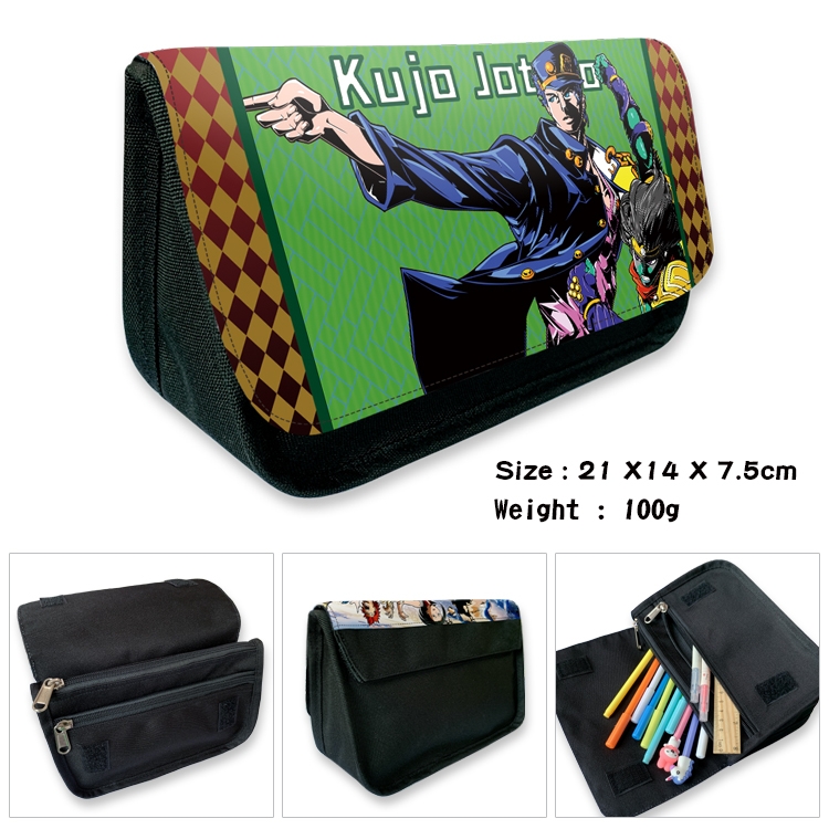 JoJos Bizarre Adventure Velcro canvas zipper pencil case Pencil Bag 21×14×7.5cm