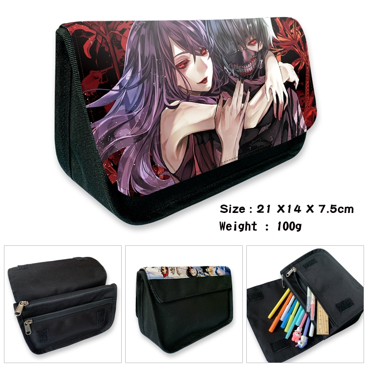 Tokyo Ghoul Velcro canvas zipper pencil case Pencil Bag 21×14×7.5cm