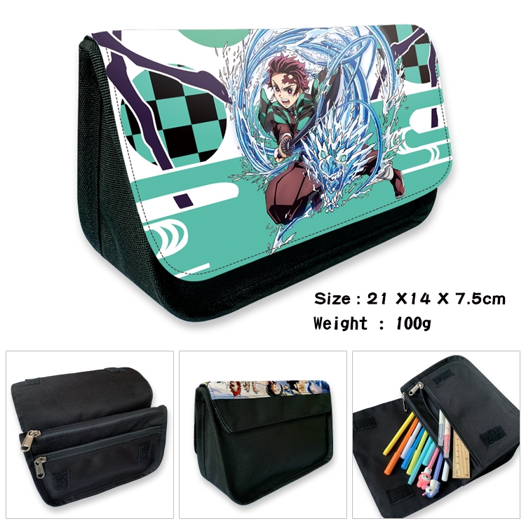 Demon Slayer Kimets Velcro canvas zipper pencil case Pencil Bag 21×14×7.5cm