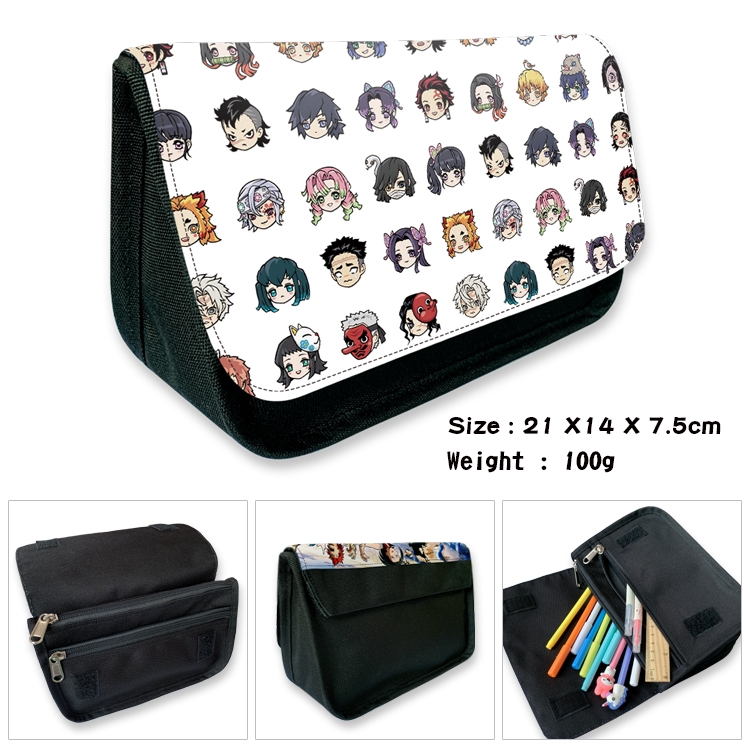 Demon Slayer Kimets Velcro canvas zipper pencil case Pencil Bag 21×14×7.5cm