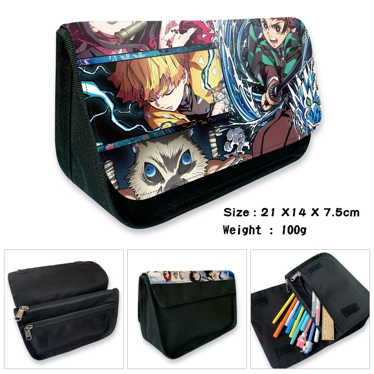 Demon Slayer Kimets Velcro canvas zipper pencil case Pencil Bag 21×14×7.5cm