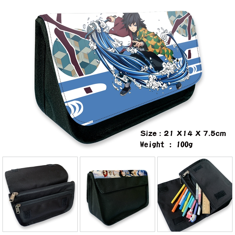 Demon Slayer Kimets Velcro canvas zipper pencil case Pencil Bag 21×14×7.5cm