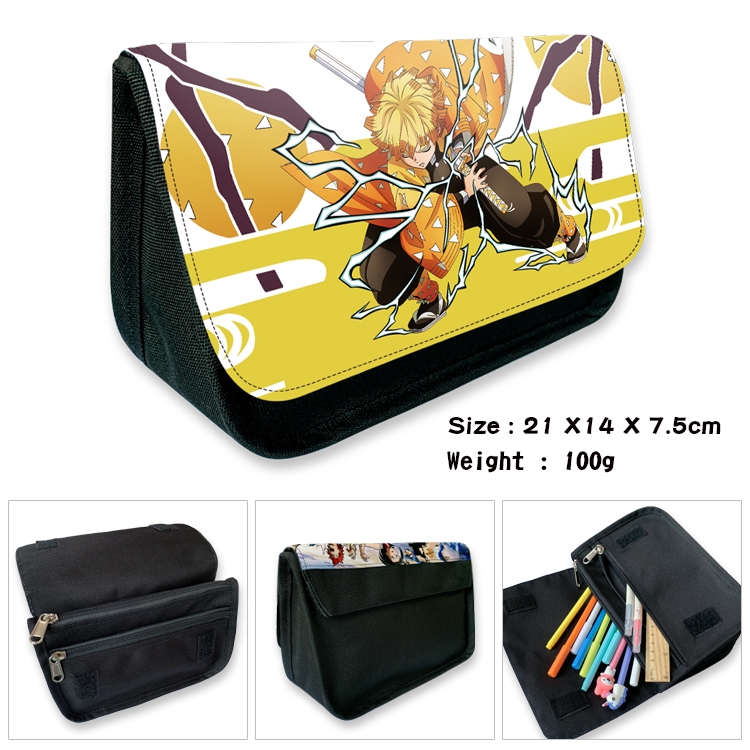 Demon Slayer Kimets Velcro canvas zipper pencil case Pencil Bag 21×14×7.5cm