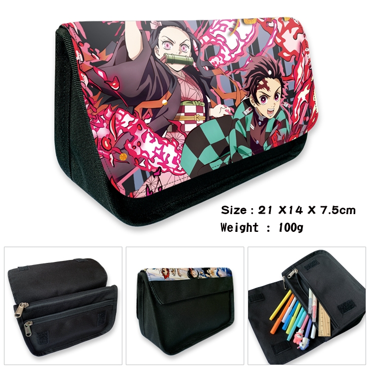 Demon Slayer Kimets Velcro canvas zipper pencil case Pencil Bag 21×14×7.5cm