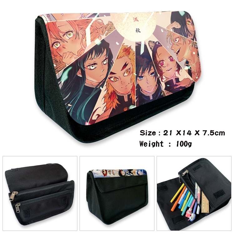 Demon Slayer Kimets Velcro canvas zipper pencil case Pencil Bag 21×14×7.5cm