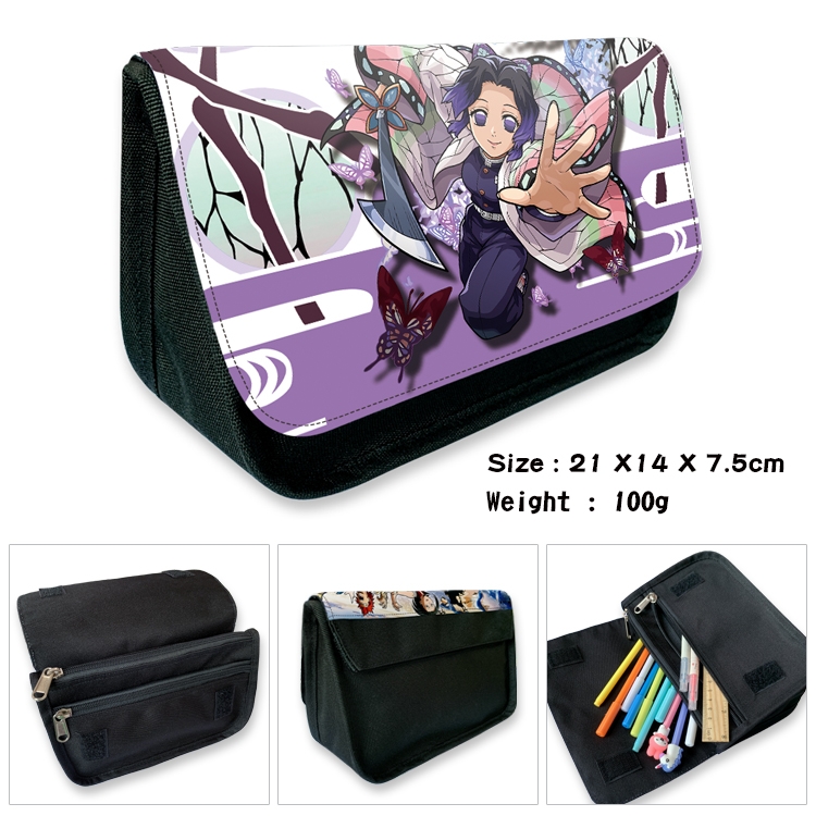 Demon Slayer Kimets Velcro canvas zipper pencil case Pencil Bag 21×14×7.5cm