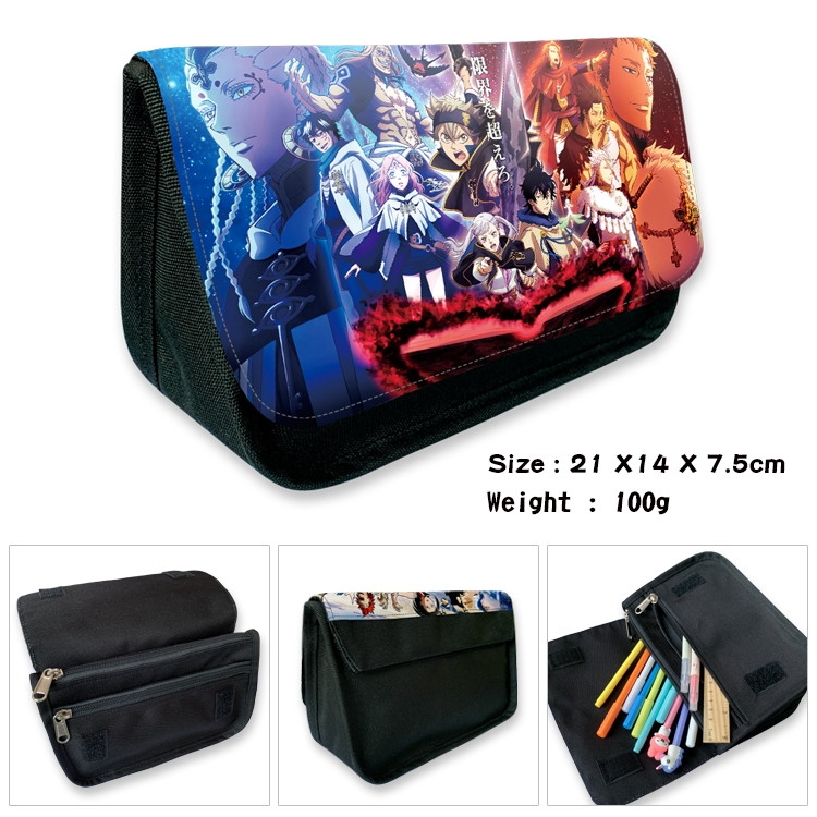 Black Clover Velcro canvas zipper pencil case Pencil Bag 21×14×7.5cm