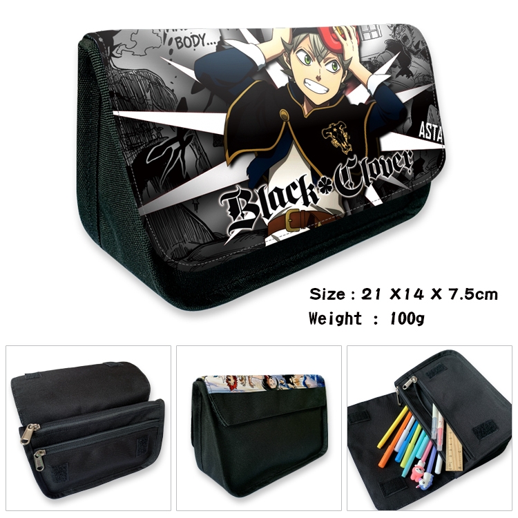 Black Clover Velcro canvas zipper pencil case Pencil Bag 21×14×7.5cm