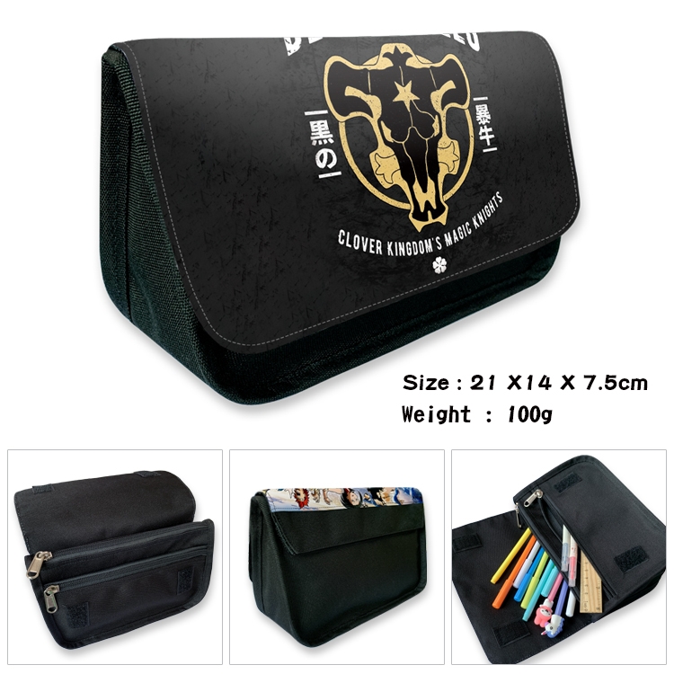 Black Clover Velcro canvas zipper pencil case Pencil Bag 21×14×7.5cm