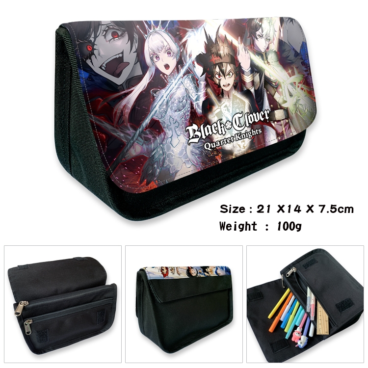 Black Clover Velcro canvas zipper pencil case Pencil Bag 21×14×7.5cm