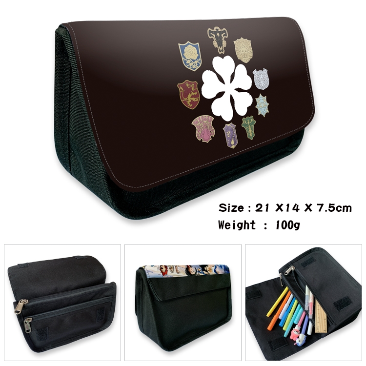 Black Clover Velcro canvas zipper pencil case Pencil Bag 21×14×7.5cm