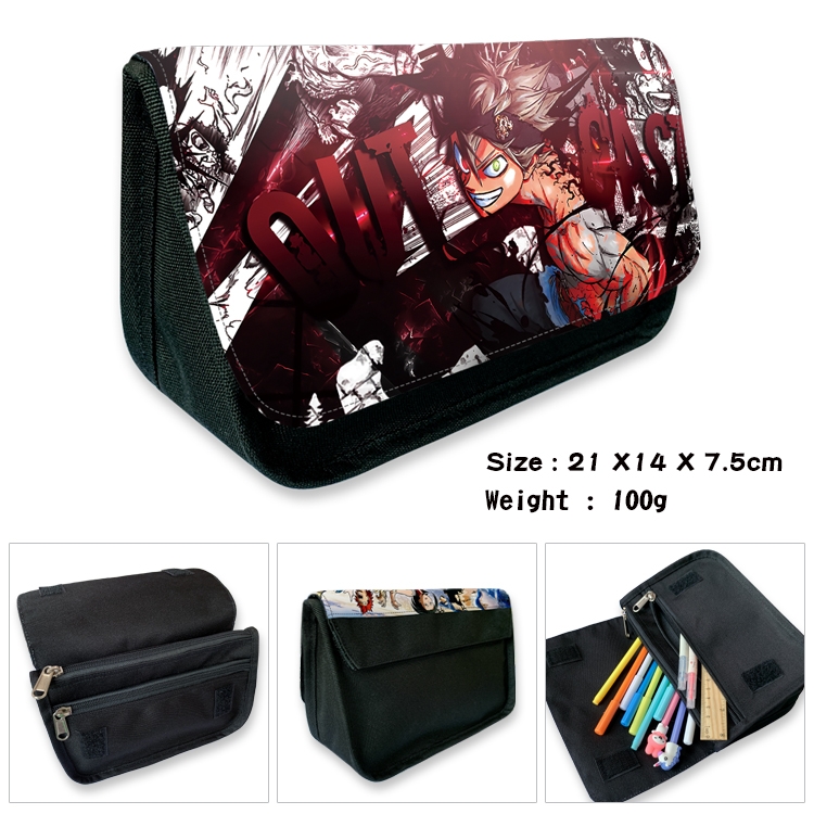 Black Clover Velcro canvas zipper pencil case Pencil Bag 21×14×7.5cm