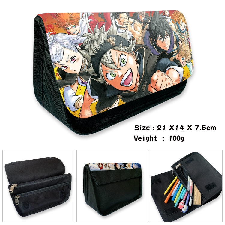 Black Clover Velcro canvas zipper pencil case Pencil Bag 21×14×7.5cm