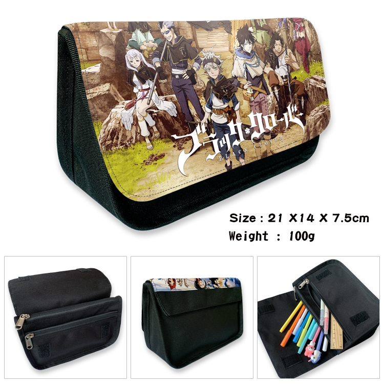 Black Clover Velcro canvas zipper pencil case Pencil Bag 21×14×7.5cm