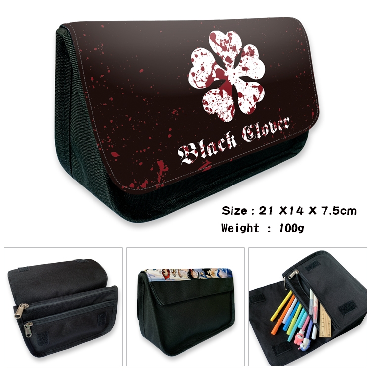 Black Clover Velcro canvas zipper pencil case Pencil Bag 21×14×7.5cm