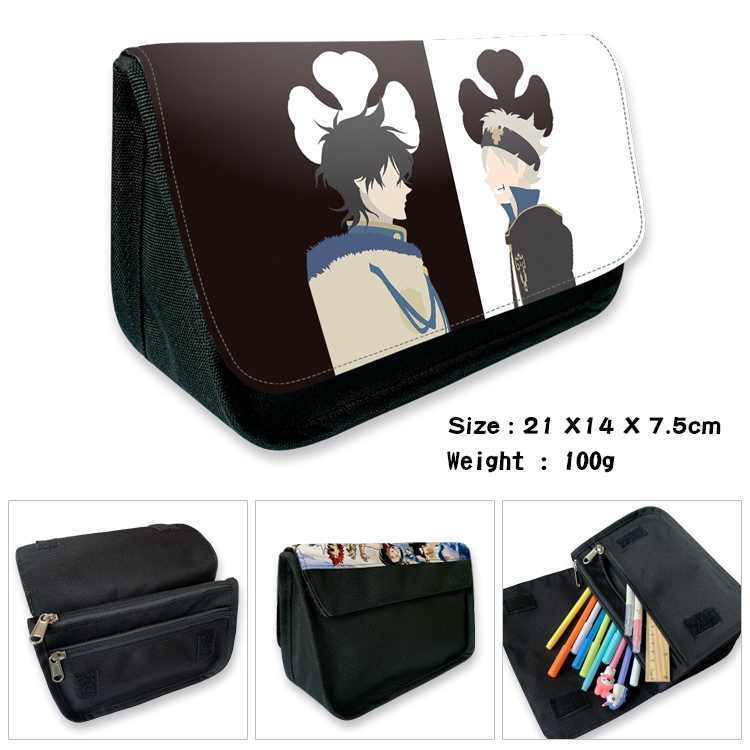 Black Clover Velcro canvas zipper pencil case Pencil Bag 21×14×7.5cm