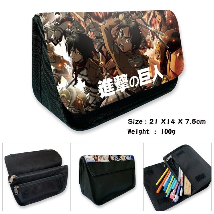 Shingeki no Kyojin Velcro canvas zipper pencil case Pencil Bag 21×14×7.5cm