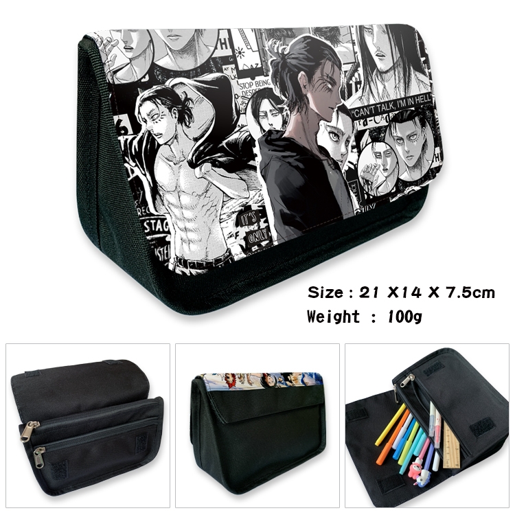 Shingeki no Kyojin Velcro canvas zipper pencil case Pencil Bag 21×14×7.5cm