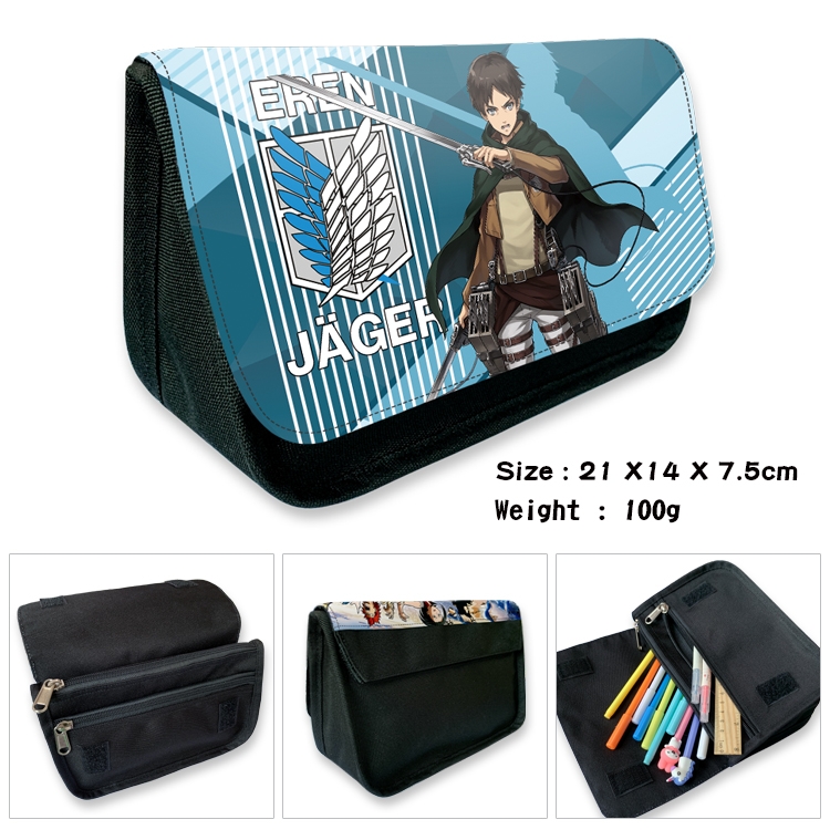 Shingeki no Kyojin Velcro canvas zipper pencil case Pencil Bag 21×14×7.5cm