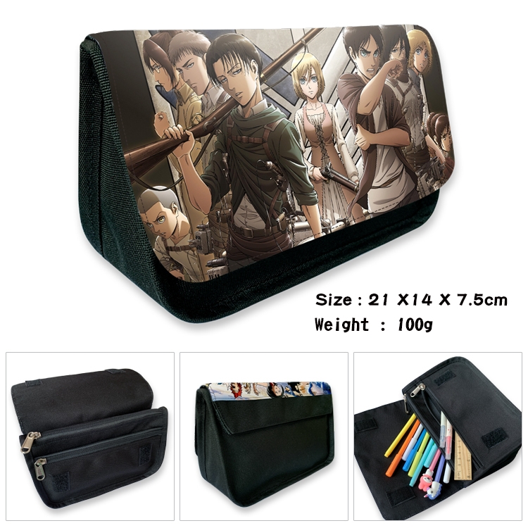 Shingeki no Kyojin Velcro canvas zipper pencil case Pencil Bag 21×14×7.5cm