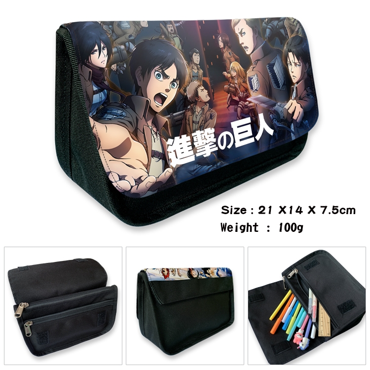 Shingeki no Kyojin Velcro canvas zipper pencil case Pencil Bag 21×14×7.5cm