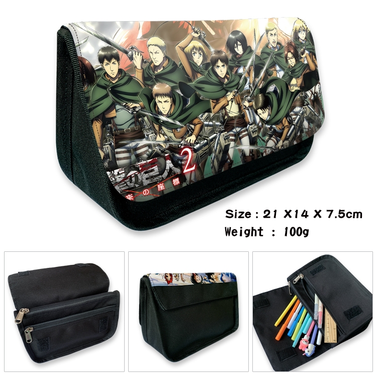 Shingeki no Kyojin Velcro canvas zipper pencil case Pencil Bag 21×14×7.5cm