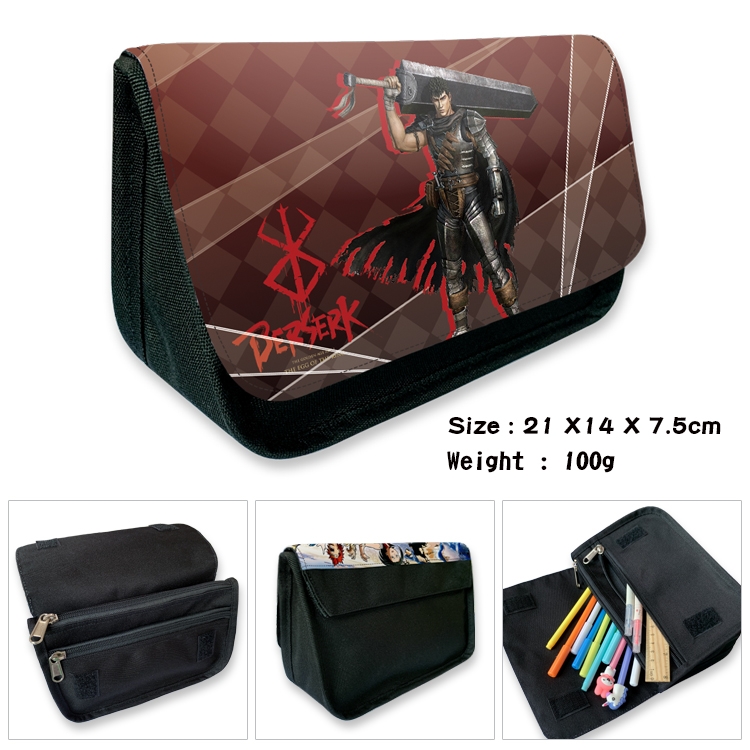 BERSERK Velcro canvas zipper pencil case Pencil Bag 21×14×7.5cm