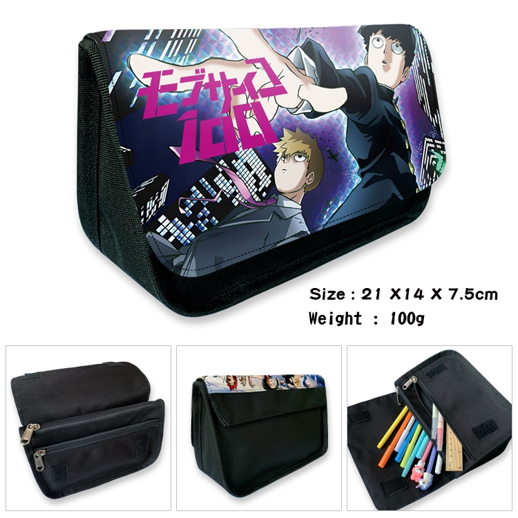 Mob Psycho 100 Velcro canvas zipper pencil case Pencil Bag 21×14×7.5cm