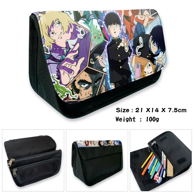 Mob Psycho 100 Velcro canvas zipper pencil case Pencil Bag 21×14×7.5cm