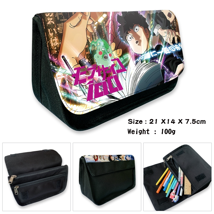 Mob Psycho 100 Velcro canvas zipper pencil case Pencil Bag 21×14×7.5cm